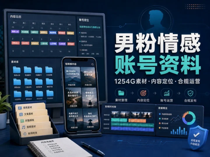 1254G男粉情感内容账号运营素材与项目教程-数品库