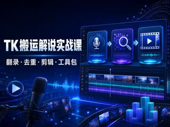 TK视频搬运解说实战教程:翻录去重剪辑工具包-数品库