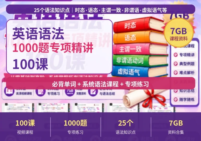 《英语语法1000题专项精讲100课》【7GB】+必背单词和语法-数品库