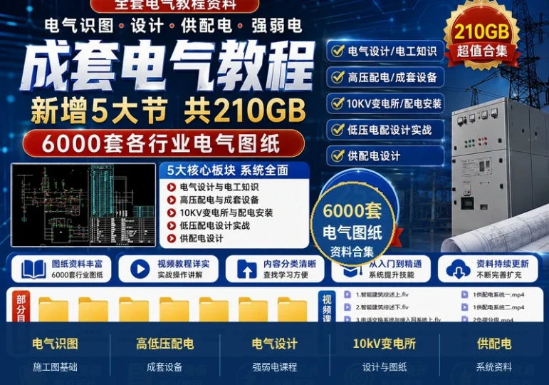 210GB成套电气设计识图高低压配电6000套图纸教程-数品库