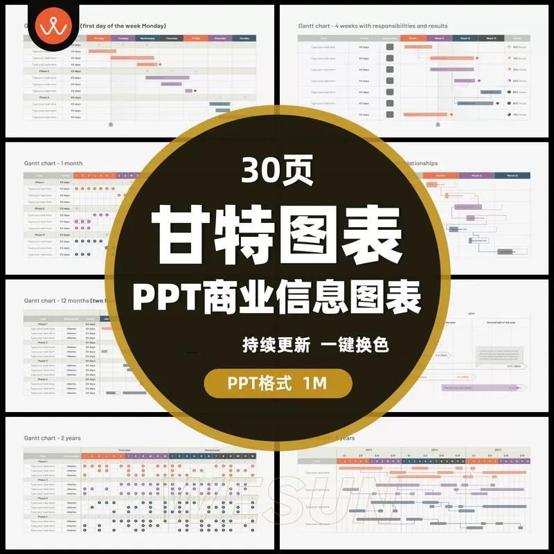 图片[1]-30页甘特图表PPT模板商业数据与项目进度可视化素材-数品库