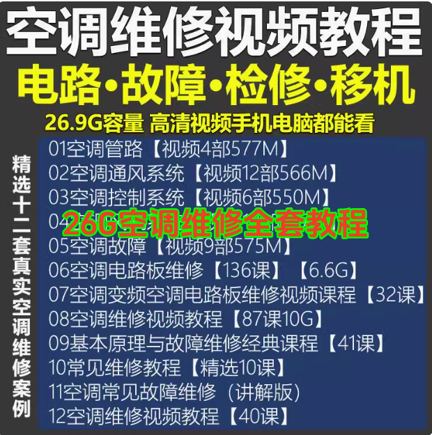 图片[1]-26.9G空调维修视频教程：拆装检修与故障排查-数品库