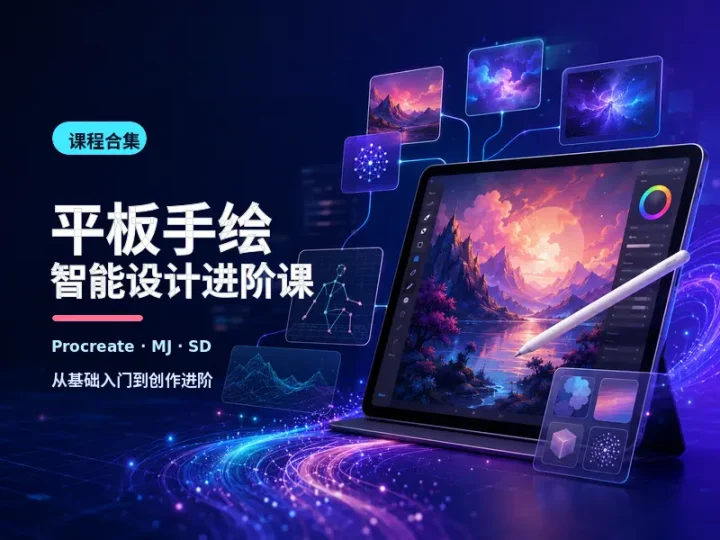 iPad手绘与AI设计实操课程涵盖Procreate、MJ和SD-数品库