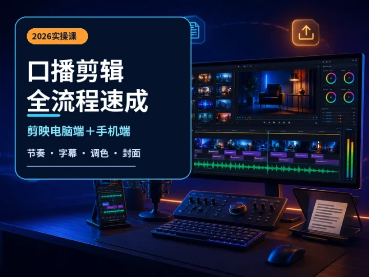 2026口播剪辑全流程实操课:剪映双端与博主案例拆解-数品库