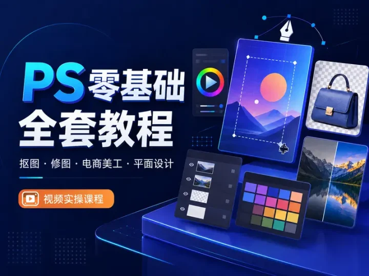 Photoshop零基础视频教程:抠图修图与电商美工实战-数品库