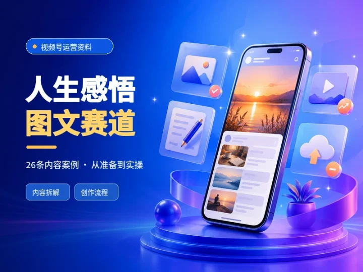 视频号人生感悟图文赛道26条内容案例实操教程-数品库