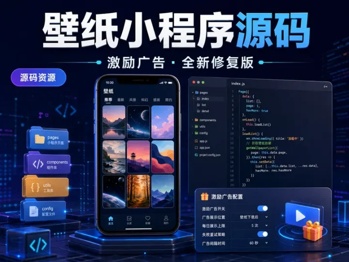 最美壁纸小程序全新修复版源码及激励广告配置说明-数品库