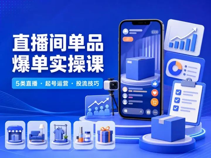 直播间单品爆单实操课:5类直播与26项投流技巧-数品库