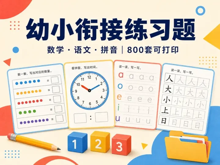 800套幼小衔接数学语文拼音练习题Word资料合集-数品库