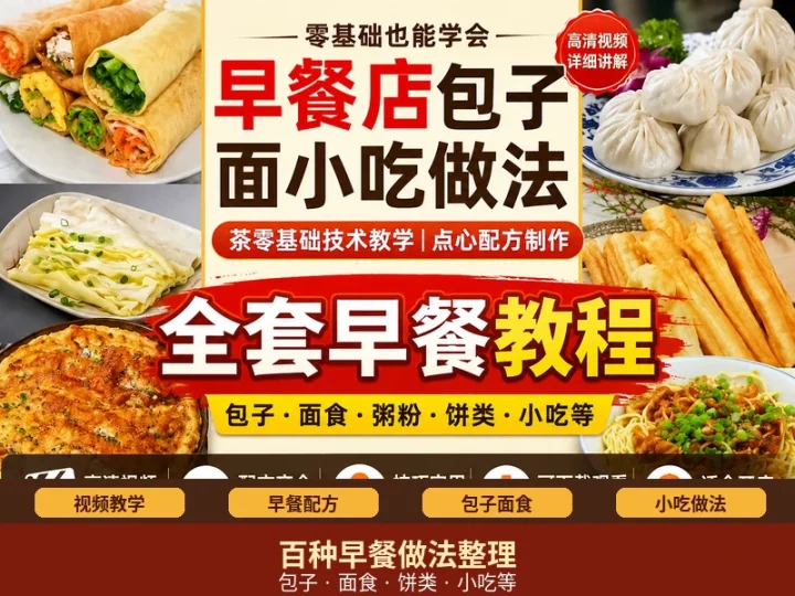 早餐店包子面点小吃百种做法零基础视频教程合集-数品库