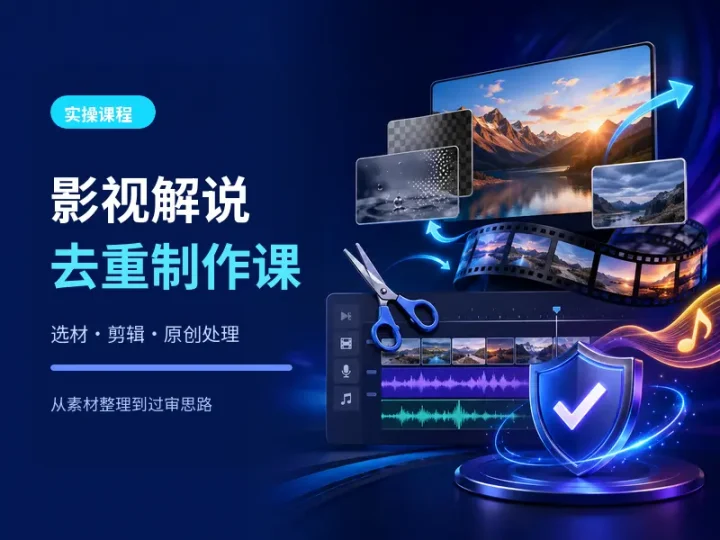 抖音影视解说素材去重与原创制作全流程课程-数品库