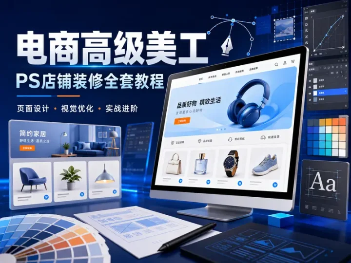 电商高级美工全套教程:PS店铺装修与页面设计实战课-数品库