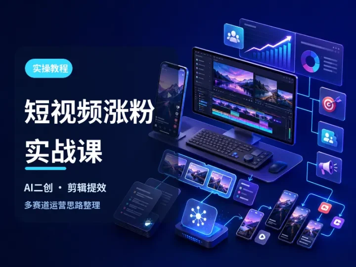 短视频涨粉实战教程:AI二创与多赛道运营技巧合集-数品库