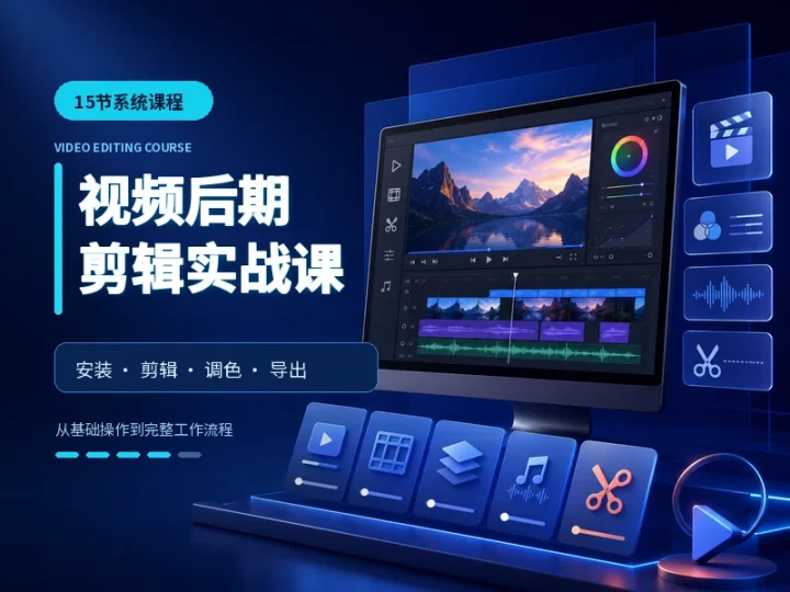 视频后期剪辑15节系统实战课,从安装基础到成片导出-数品库