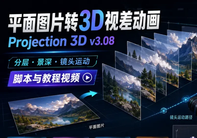 Projection 3D脚本教程:平面图片转三维视差动画-数品库