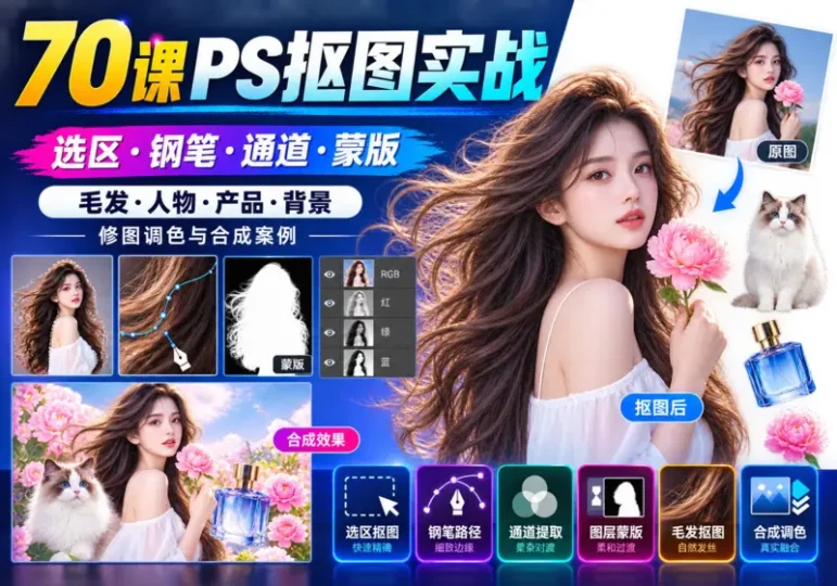 70课Photoshop抠图教程：钢笔通道蒙版实战-数品库