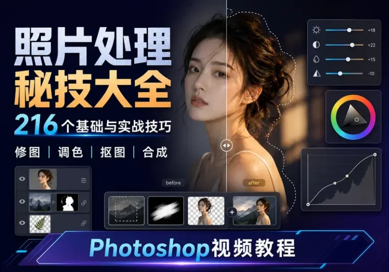 Photoshop照片处理教程：216个修图调色与合成技巧-数品库